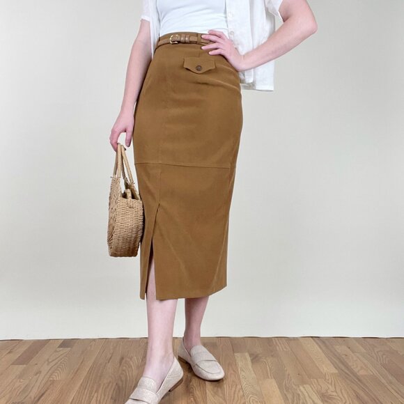 Vintage European Column Midi Maxi Skirt Front Slit Vent High Rise Waisted Casual - Picture 3 of 6